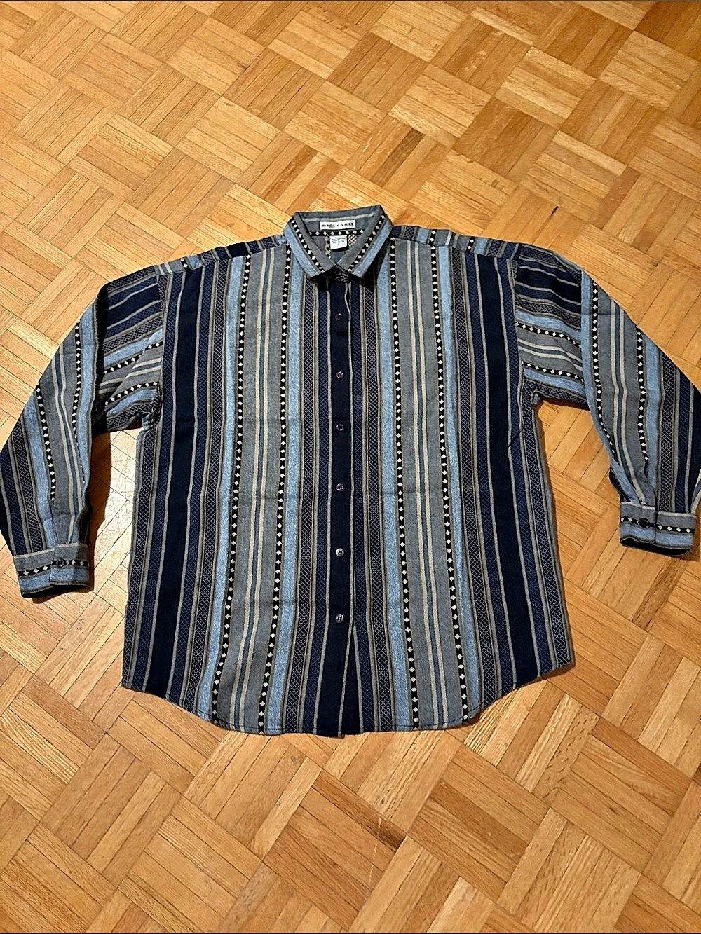 maggie & max Striped Cotton Button Down Shirt Size Large